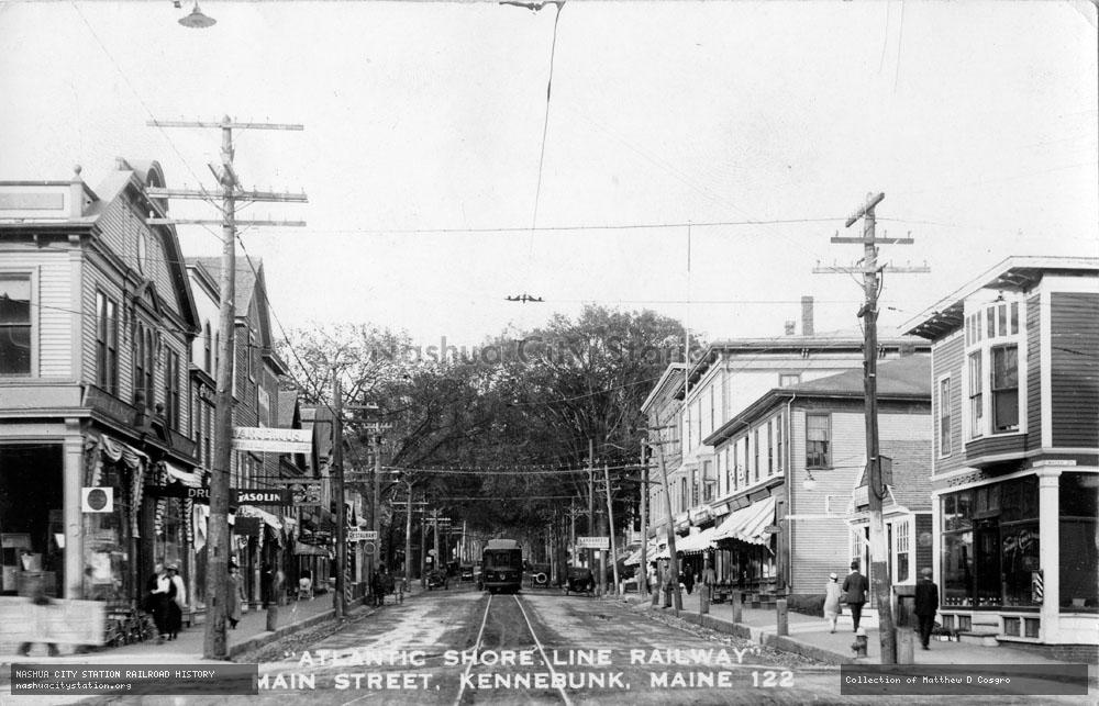 Postcard: Atlantic Shore Line Railway, Main Street, Kennebunk, Maine